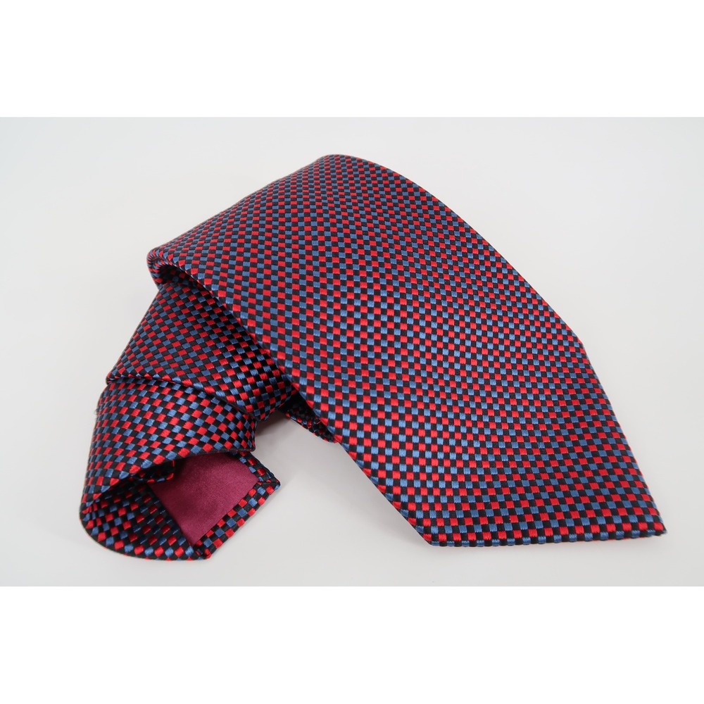 Charvet Necktie Mens Red Blue Diamond Textured Silk Handmade France Business Tie